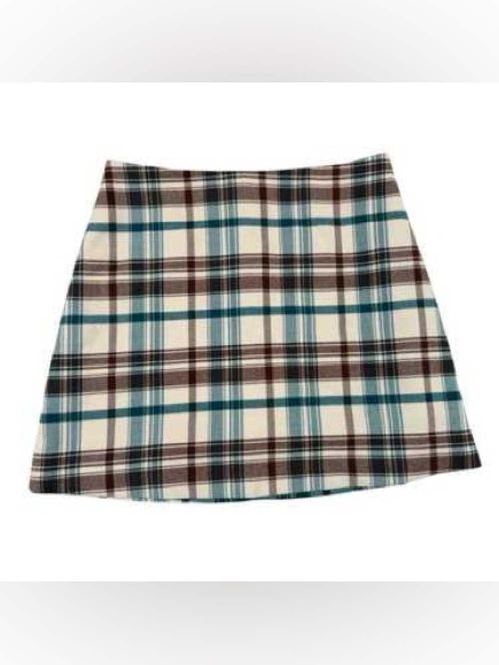 Wilfred Plaid Mini Skirt in Cream, Teal, and Brown